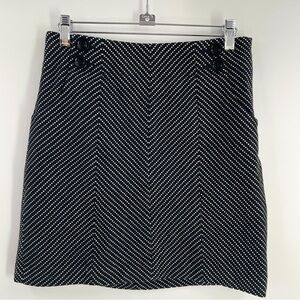 Ann Taylor Black White Polka Dot Chevron Button Detail Zip Side Lined Mini Skirt